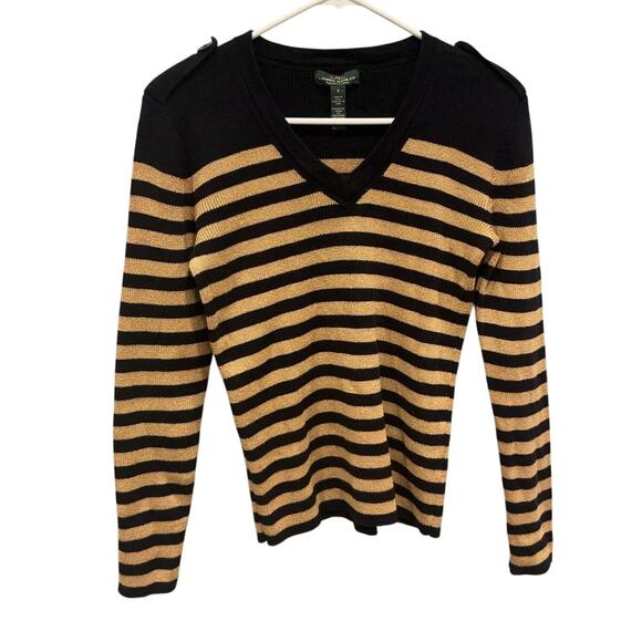 Lauren Ralph Lauren Womens Sweater Size Small Navy Blue Gold Metallic Nautical - Picture 1 of 7